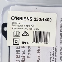 O'Briens Electric Fence Mains Energiser 220/1400