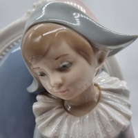 Lladro 1229 Young Harlequin Porcelain Figurine Retired Boy with Cat on Chair