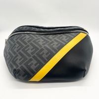 Fendi Diagonal Belt Bag Grey FF Textured Fabric Black Leather Italy