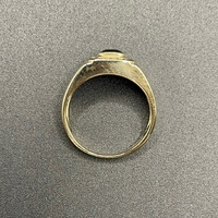 Mens 9ct Yellow Gold Black Gemstone and Diamonds Ring