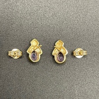 Ladies 9ct Yellow Gold Purple Gemstone Stud Earrings
