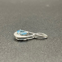 Ladies 10ct White Gold Blue Gemstone & Diamond Droplet Pendant