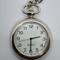 Silver Tone Quartz Fob Pocket Watch with Curb Chain and Military Dial