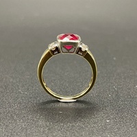 Ladies 9ct Yellow Gold Red Gemstone and Diamond Ring