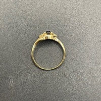 Ladies 9ct Yellow Gold Blue Gemstone & Diamond Ring
