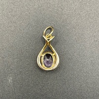 Ladies 9ct Yellow Gold Purple Stone Pendant