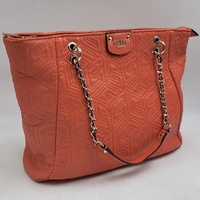 GUESS Coral Pink Quilted Geometric Chain Shoulder Tote Bag Handbag