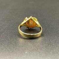 Ladies 9ct Yellow Gold White Pearl & Diamond Ring