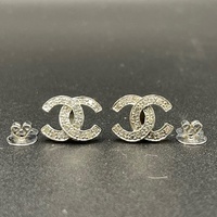 Ladies 14ct White Gold CC Diamond Stud Earrings