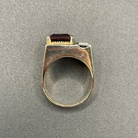 Mens 9ct Yellow Gold Red Ruby and Diamond Ring