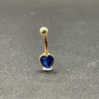 Ladies 9ct Yellow Gold Heart Blue Gemstone Navel Belly Ring
