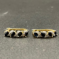 Ladies 9ct Yellow Gold Diamond & Sapphire Oval Hoop Earrings