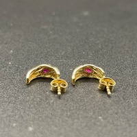 Ladies 9ct Yellow Gold Gemstone Semi Hoop Earrings