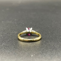 Ladies 18ct Yellow Gold Red Gemstone & Diamond Ring