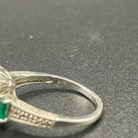 Ladies 9ct White Gold Blue Green Stone & Diamond Ring