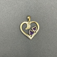 Ladies 9ct Yellow Gold Purple Stone Heart Pendant