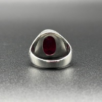 Mens 925 Sterling Silver Ruby Red Stone Ring