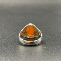 Mens 925 Sterling Silver Orange Stone Ring
