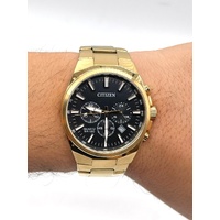 Citizen Gold Tone Stainless Steel Chronograph Quartz Mens Watch Black Dial