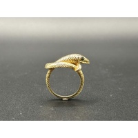 Unisex 9ct Yellow Gold Green Eyed Snake Ring 