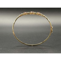 Ladies 9ct Yellow Gold Fancy Red Stone & Diamond Bangle