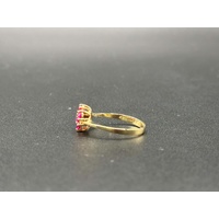 Ladies 14ct Yellow Gold Pink Gemstone Flower Ring