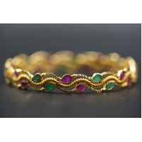Ladies 21ct Yellow Gold Round Red & Pink Gemstone Bangle