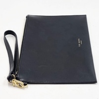 Ted Baker London Black Leather Envelope Wristlet Clutch Zip Pouch Gold Tones