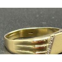 Mens 9ct Yellow Gold Diamond Signet Ring