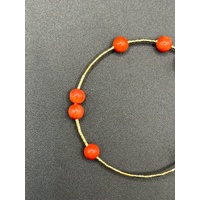 Ladies 18ct Yellow Gold Red Bead Cuff Bangle