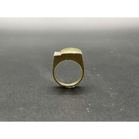 Mens 14ct Yellow Gold Green Gemstone and Diamonds Ring