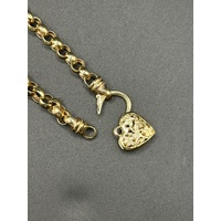 Ladies 9ct Yellow Gold Round Belcher Link Heart Clasp Necklace