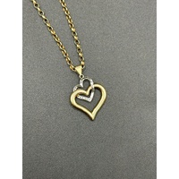 Ladies 9ct Yellow Gold Belcher Link Chain & Double Heart Diamond Pendant