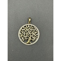 Ladies 9ct Yellow Gold Diamond Tree of Life Round Pendant