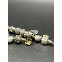 Ladies 925 Sterling Silver Pandora Charm Bracelet with 20 Mixed Charms