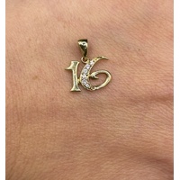 Ladies 9ct Yellow Gold CZ Number 16 Pendant