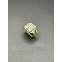 Mens 9ct Yellow Gold Diamond Cluster Ring