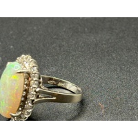 Ladies 14ct White Gold White Opal & Diamond Ring