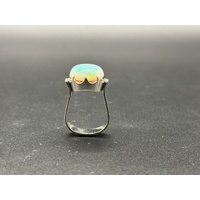 Ladies 18ct White Gold Opal & Diamond Ring