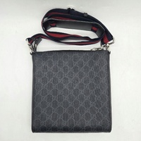 Gucci GG Supreme Black Grey Small Messenger Crossbody Bag Web Strap + COA