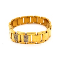 GUESS Frontier Mens Gold Plated Stainless Steel Crystal Flat Chain Bracelet 19cm