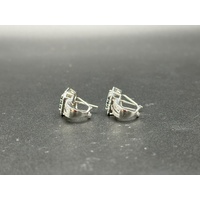 Ladies 10ct White Gold Diamond & Blue Gemstone Earrings