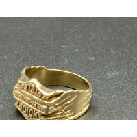 Mens 9ct Yellow Gold Harley Davidson Shield Design Ring