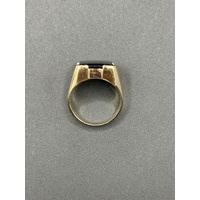 Mens 9ct Yellow Gold Black Onyx Ring
