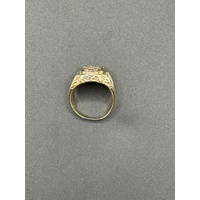 Mens 9ct Yellow Gold Checkered Shield Ring