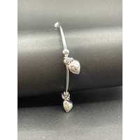 Ladies 925 Sterling Silver Cuff Bangle with Heart Charms (NEW)