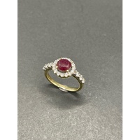 Ladies 9ct Yellow Gold Red Gemstone and CZ Ring