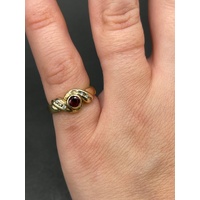 Ladies 9ct Yellow Gold Red Gemstone and Diamonds Ring