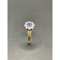 Ladies 9ct Yellow Gold Blue Gemstone and CZ Ring