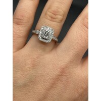 Ladies 18ct White Gold Emerald Cut Diamond Halo Engagement Ring (Pre-Owned)